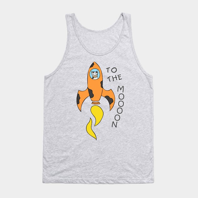 To the Moon Cow in a Rocket Tank Top by ArtsByNaty